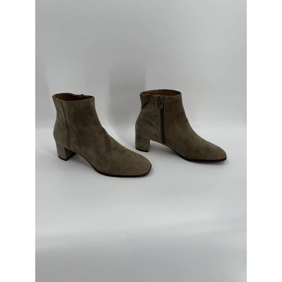 Via Spiga Side Zip Suede Tan Bootie US 7 M EUR 37 Block Heel Easy Wear - Picture 1 of 10